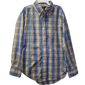 Ralph Lauren Polo Boys Size 4 Blue Plaid Dad Shirt Button Long Sleeve Preppy